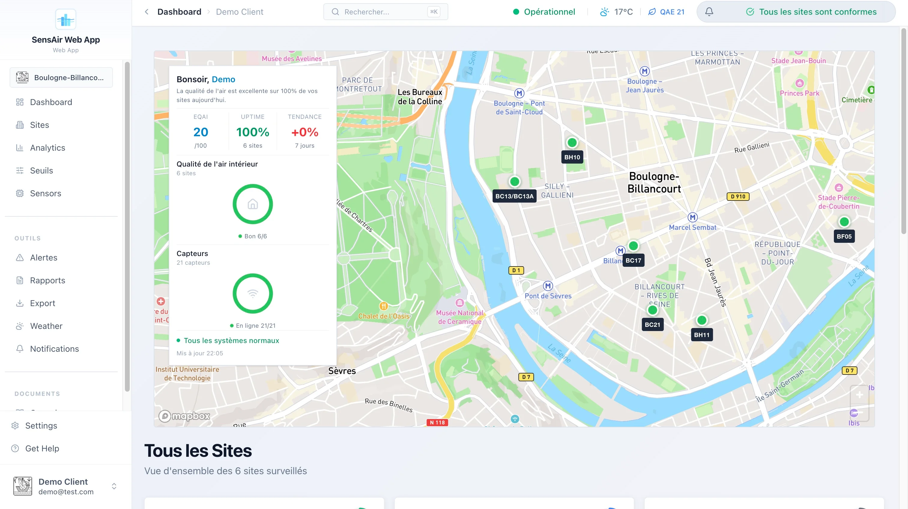 SensiAir : Une application de surveillance de la qualité de l'air pensé pour les clients.