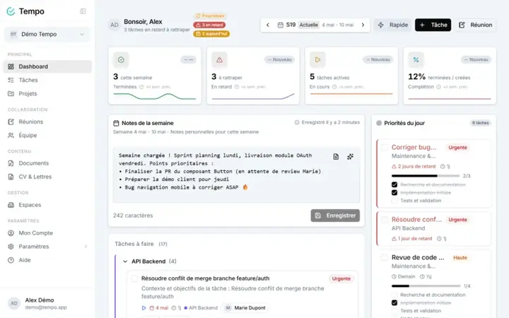 Tempo : un SaaS de productivité d'équipe, taillé par un ingénieur